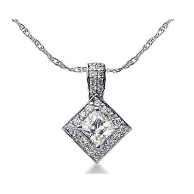 Prong Set Princess diamond with side stone Pendant Setting in 14K White Gold